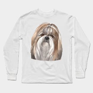 Shih Tzu Watercolor Art Long Sleeve T-Shirt